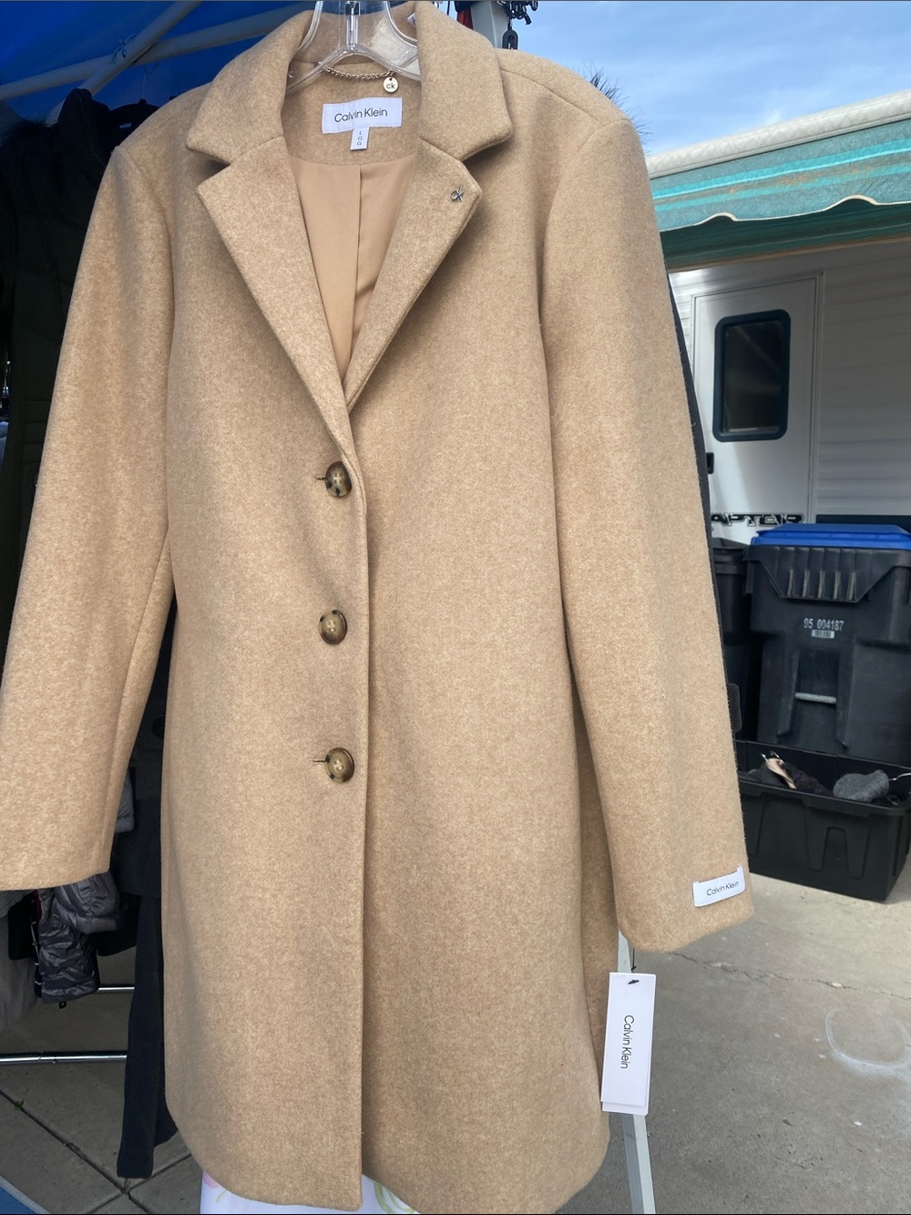 Calvin Klein Camel Wool-Blend Single-Breasted Pea Coat